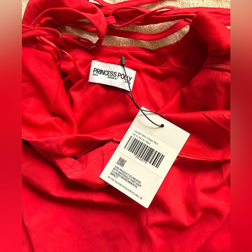 NWT Princess Polly Red Off-Shoulder Sweetheart Neck Back Corset Tie Dress - Picture 5 of 8